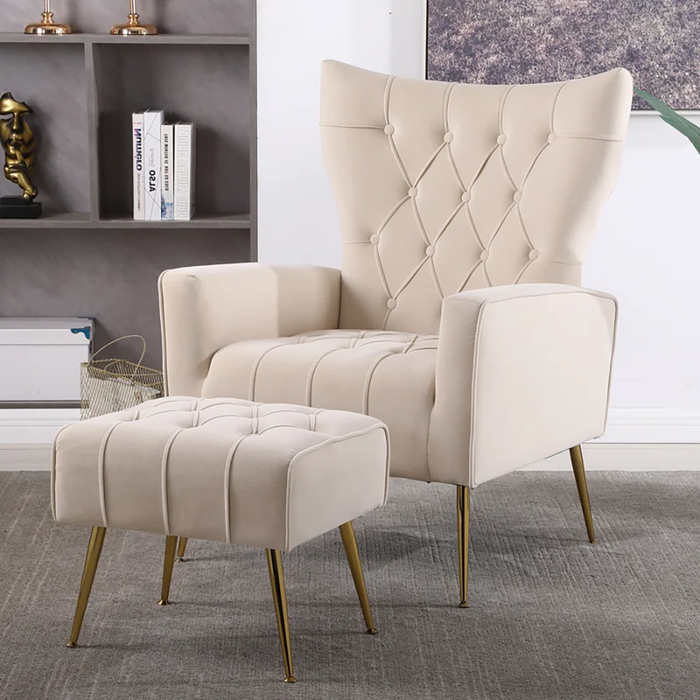 Beige Danney Accent Chair With Ottoman