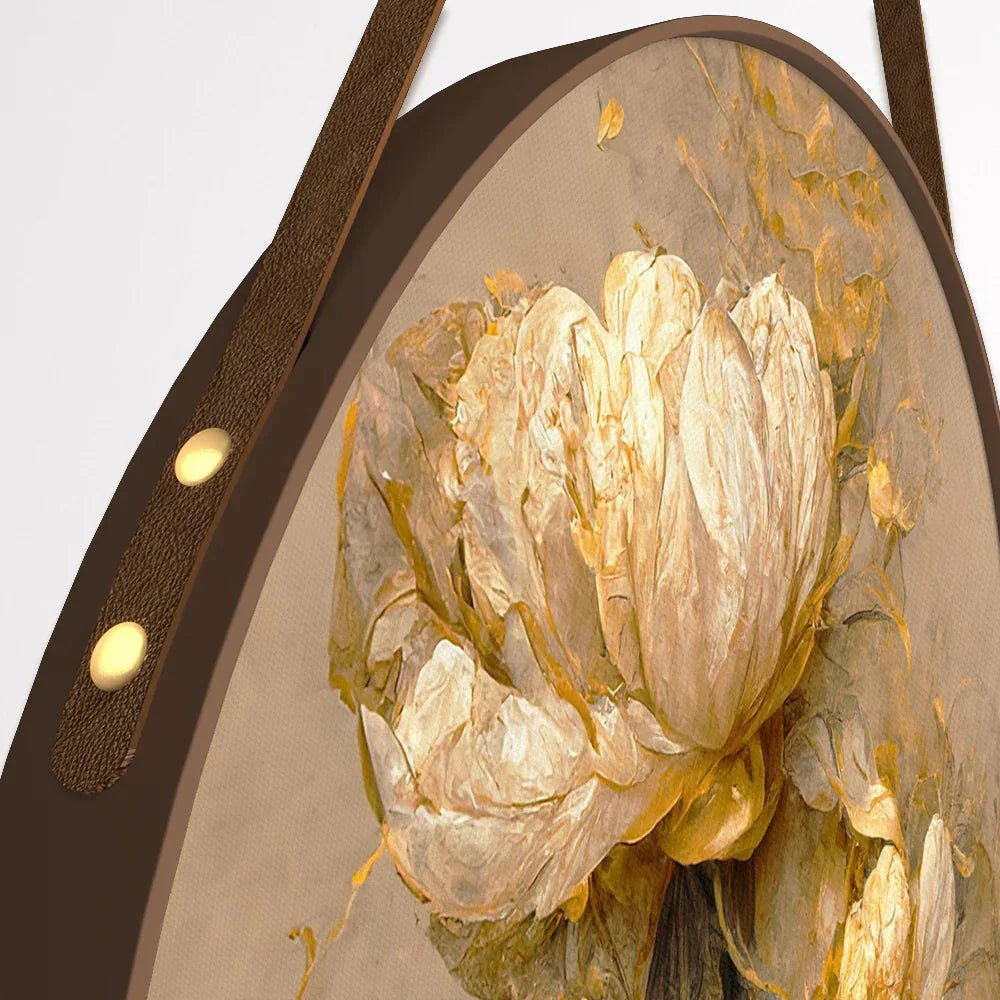 Golden Peony Flower Round Framed Wall Art Set of 3 - All India Decor