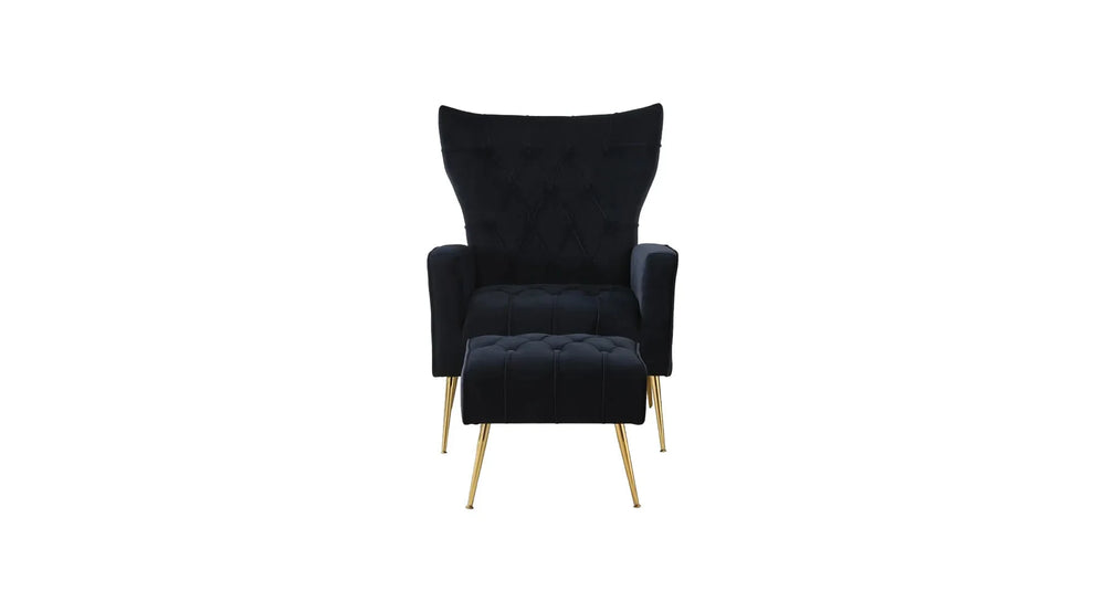 Black Danney Accent Chair With Ottoman - All India Decor