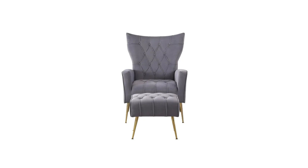 Grey Danney Accent Chair With Ottoman - All India Decor