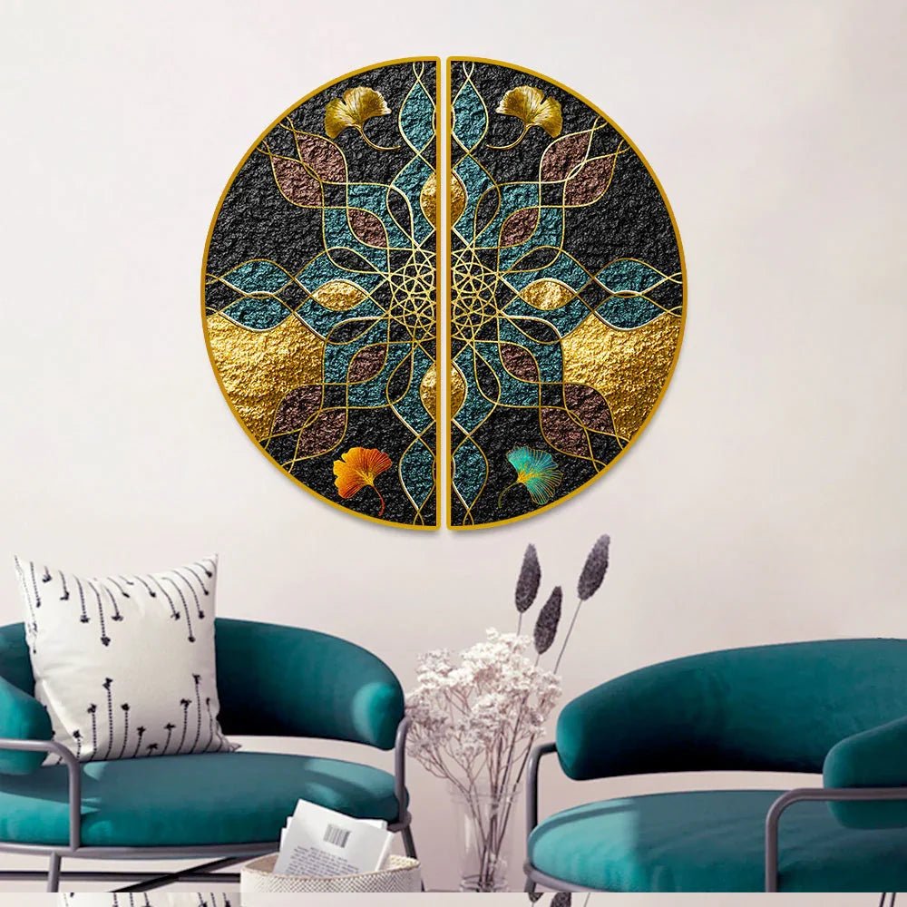 Abstract Geometry, Color Piece, Porch, Golden Background. The Fashion Of Modern Semi Circle Wall Paintings & Art - All India Decor