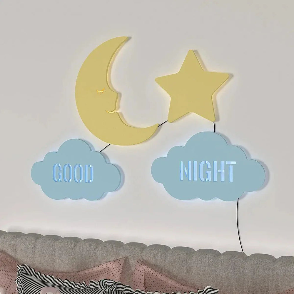 Good Night Moon & Star Backlit Wooden Wall Décor - All India Decor