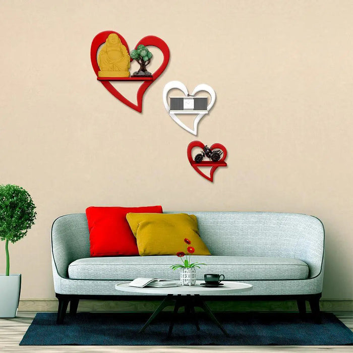 Heart Shape Wood Wall Shelf / Book Shelf,Red and White Color