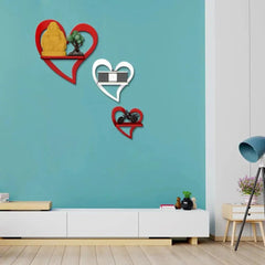 Heart Shape Wood Wall Shelf / Book Shelf,Red and White Color - All India Decor