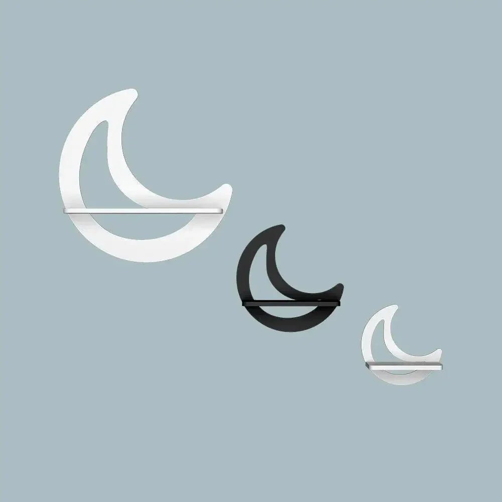 Moon Shape Set of 3 Wood Wall Shelf / Book Shelf, White & Grey - All India Decor