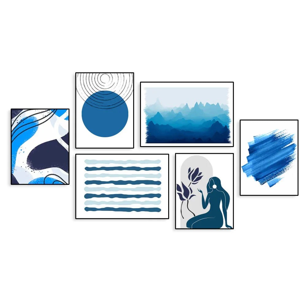 Shades Of Blue Abstract Frames Set Of 6 - All India Decor