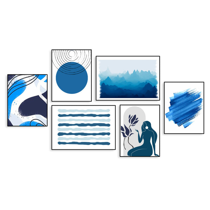 Shades Of Blue Abstract Frames Set Of 6