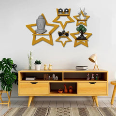 Stars Shape Wood Wall Shelf / Book Shelf, Gold Color - All India Decor