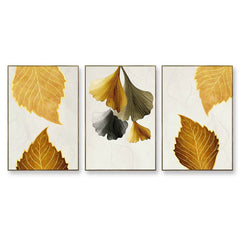 Lush Golden Leaves Frames Set Of 3 - All India Decor