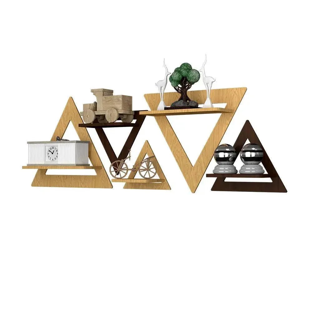 Triangle Shape Wood Wall Shelf / Book Shelf,Walnut and Oak Finish - All India Decor