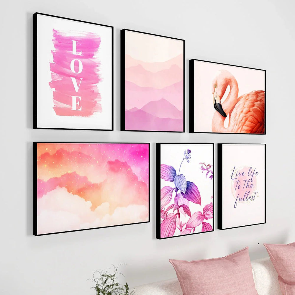 Tropical Vibes Pink Frame Set Of 6 - All India Decor
