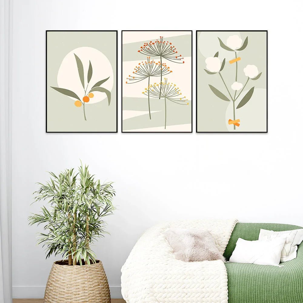 Dreamy Dandelions Green Frames Set Of 3 - All India Decor