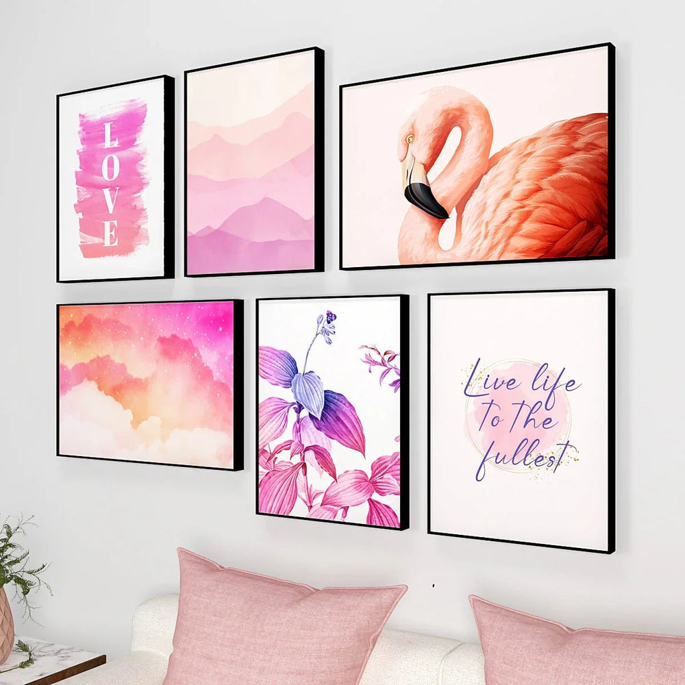 Tropical Vibes Pink Frame Set Of 6 - All India Decor