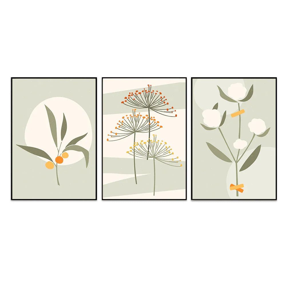 Dreamy Dandelions Green Frames Set Of 3 - All India Decor