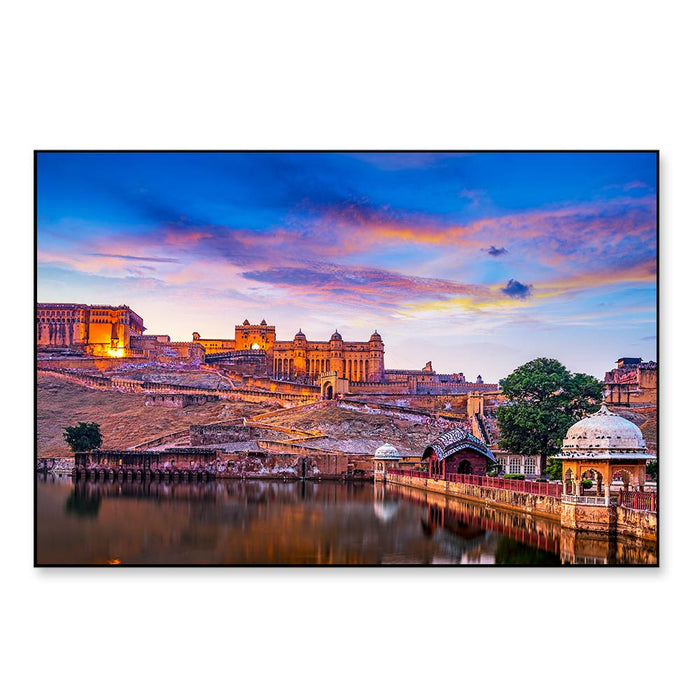 Sunset at Amber Fort and Maota Lake Framed Wall Art