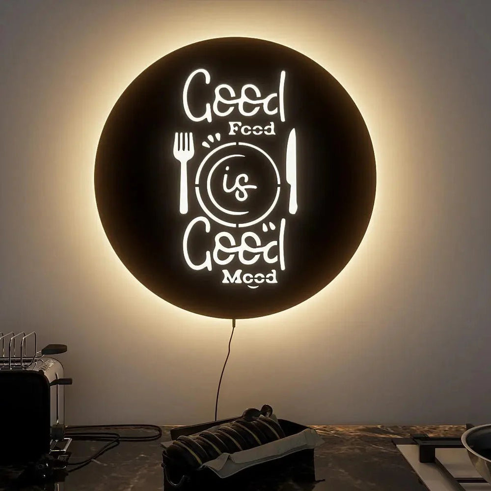 Circular 'Good Food' Backlit Wall Decor for Kitchen - All India Decor