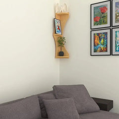 Zig Zag Shape Wood Corner Wall Shelf / Book Shelf,Oak Finish - All India Decor