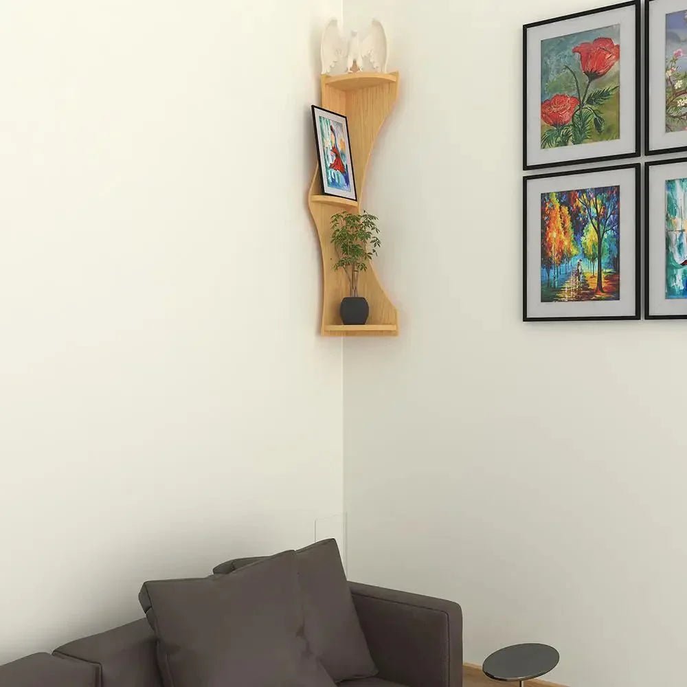 Zig Zag Shape Wood Corner Wall Shelf / Book Shelf,Oak Finish - All India Decor