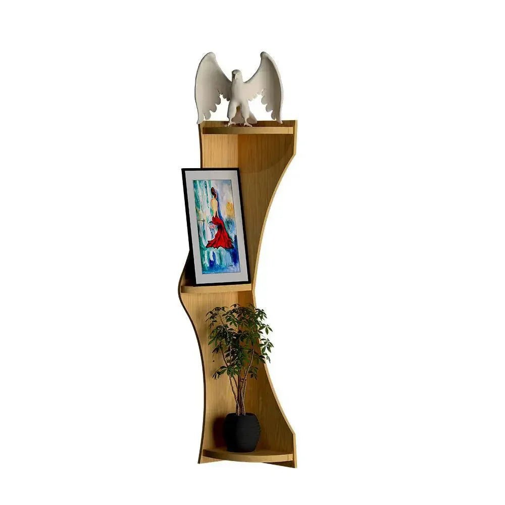 Zig Zag Shape Wood Corner Wall Shelf / Book Shelf,Oak Finish - All India Decor