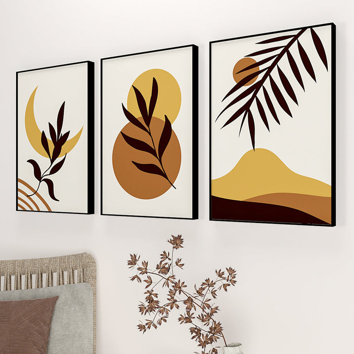 Sepia Tone Midnight Leaves Frames Set Of 3