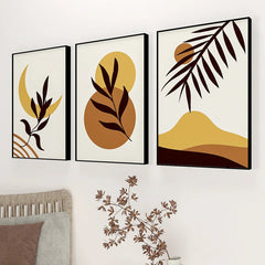 Sepia Tone Midnight Leaves Frames Set Of 3 - All India Decor