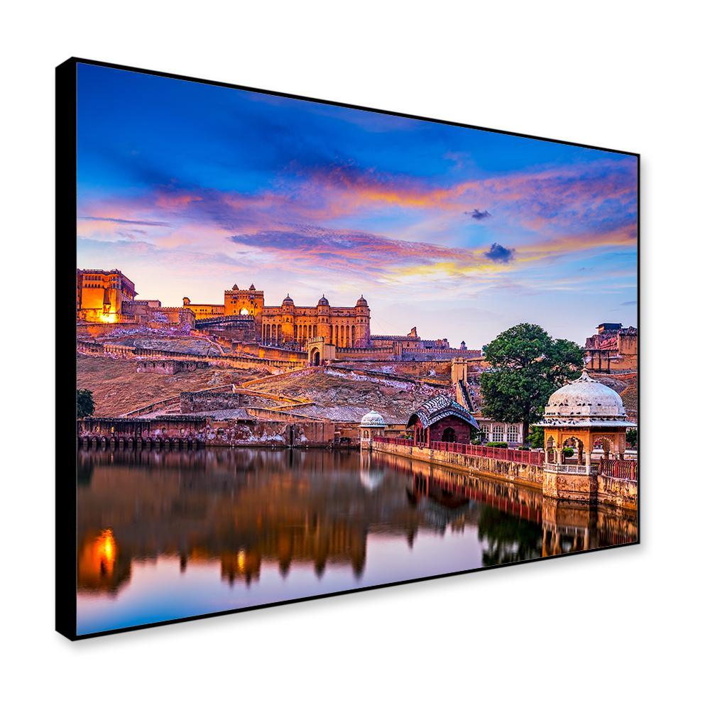 Sunset at Amber Fort and Maota Lake Framed Wall Art - All India Decor