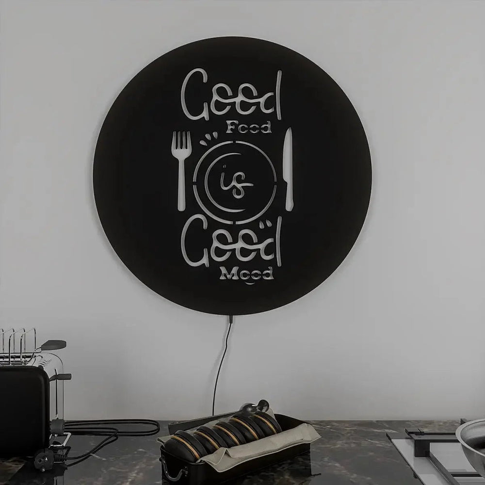 Circular 'Good Food' Backlit Wall Decor for Kitchen - All India Decor