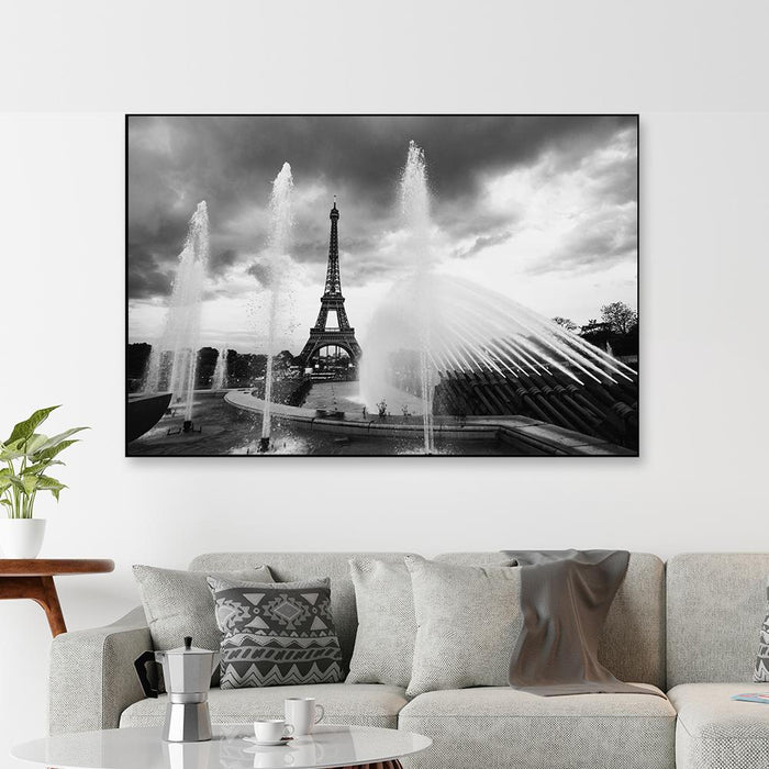 Dancing Fountain & Eiffle Tower Monochromic Framed Wall Art