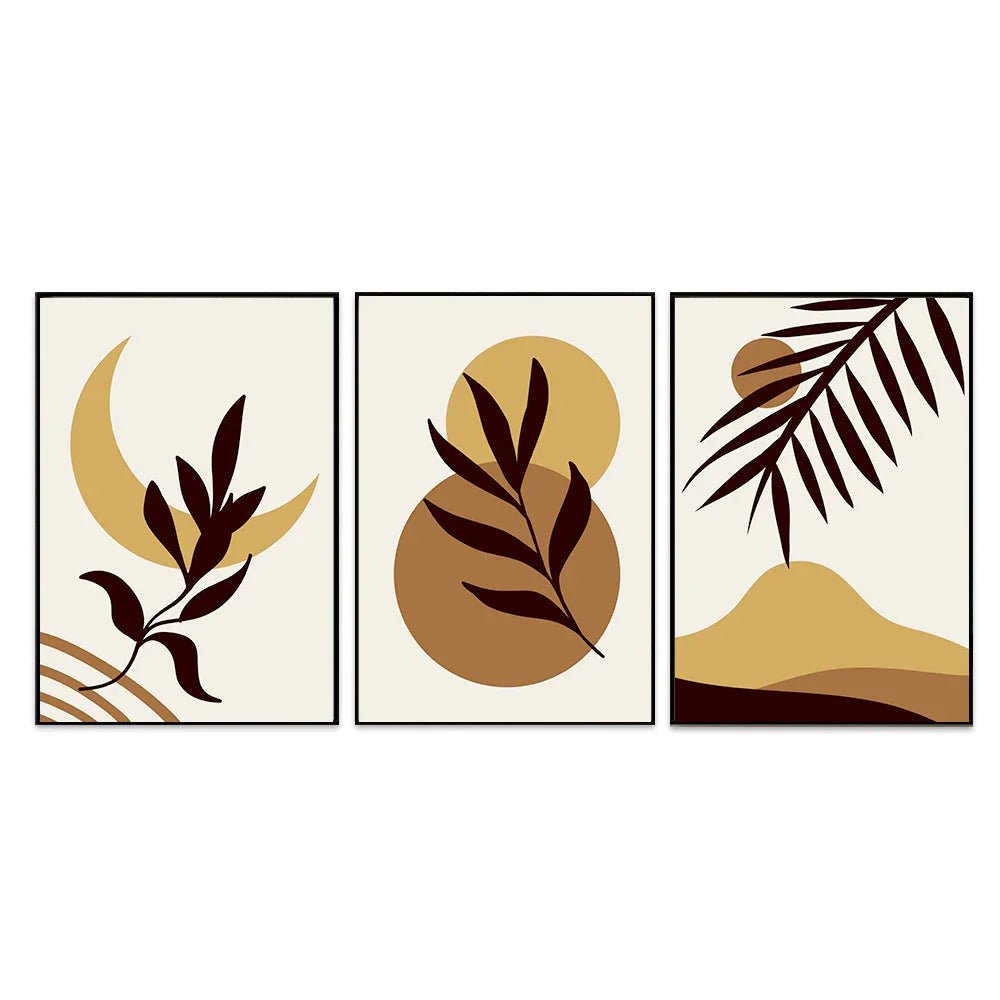 Sepia Tone Midnight Leaves Frames Set Of 3 - All India Decor