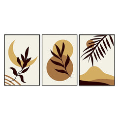 Sepia Tone Midnight Leaves Frames Set Of 3 - All India Decor
