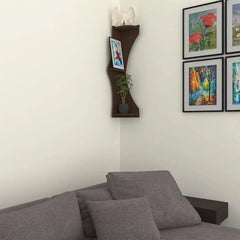 Zig Zag Shape Wood Corner Wall Shelf / Book Shelf,Walnut Finish - All India Decor