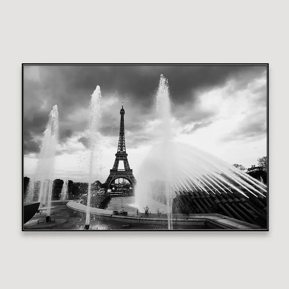 Dancing Fountain & Eiffle Tower Monochromic Framed Wall Art - All India Decor