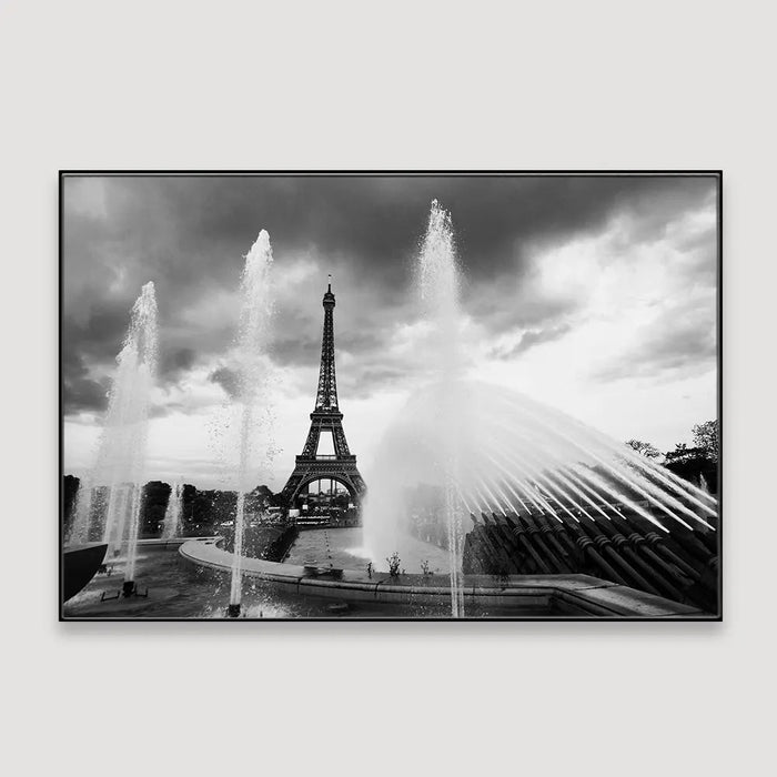 Dancing Fountain & Eiffle Tower Monochromic Framed Wall Art