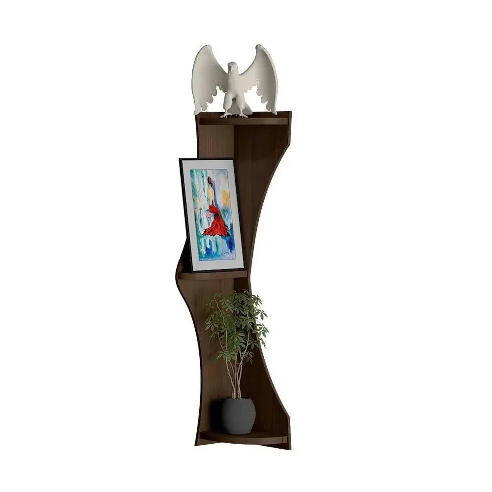 Zig Zag Shape Wood Corner Wall Shelf / Book Shelf,Walnut Finish - All India Decor