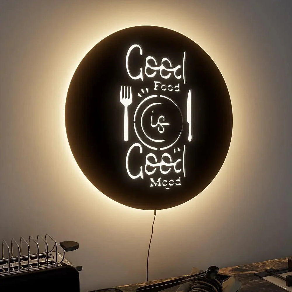 Circular 'Good Food' Backlit Wall Decor for Kitchen - All India Decor