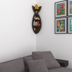 Fish Shape Wood Corner Wall Shelf / Book Shelf,Walnut Finish - All India Decor