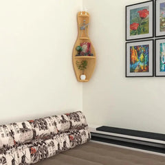 Bowling Shape Wood Corner Wall Shelf / Book Shelf,Oak Finish - All India Decor