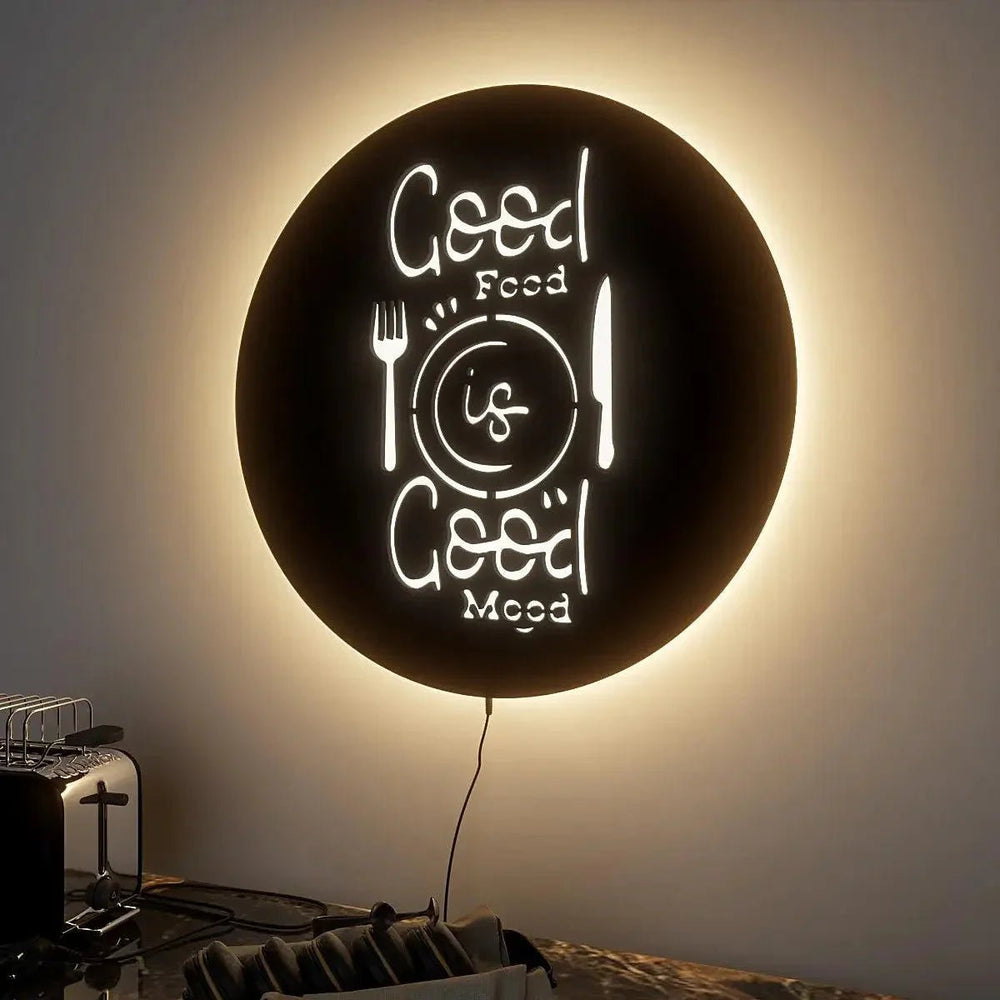 Circular 'Good Food' Backlit Wall Decor for Kitchen - All India Decor