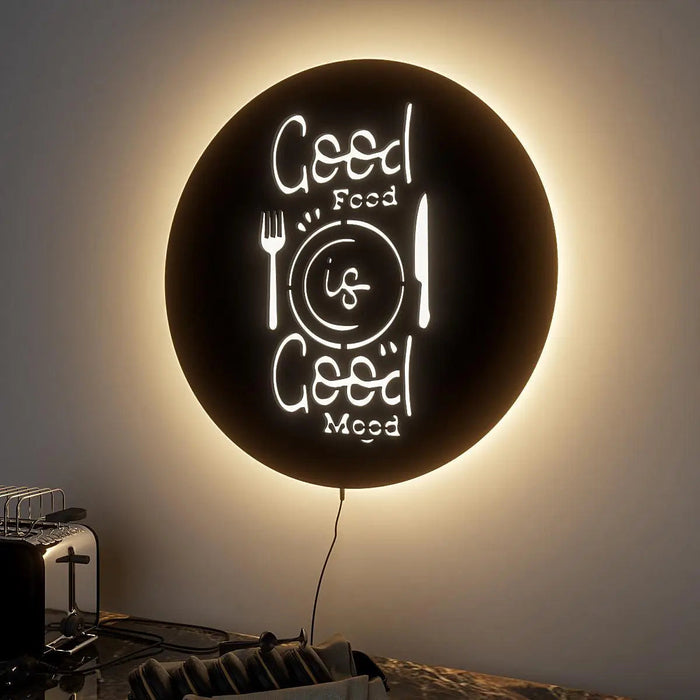 Circular 'Good Food' Backlit Wall Decor for Kitchen