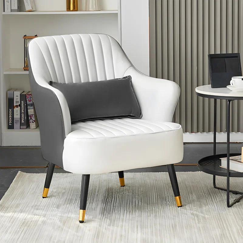 Grey White Havya Faux Leather Arm Chair - All India Decor