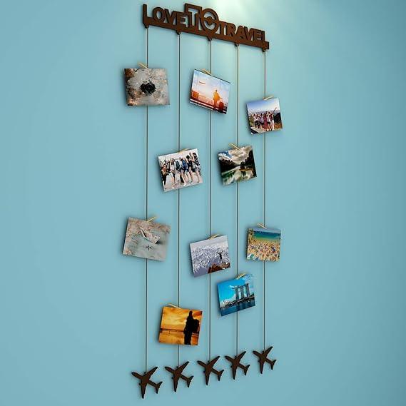 Love to Travel Wood Photo Frame with Clips Size: 27 Inch(Width) X 56 Inch(Height). - All India Decor
