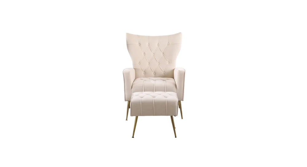 Beige Danney Accent Chair With Ottoman - All India Decor