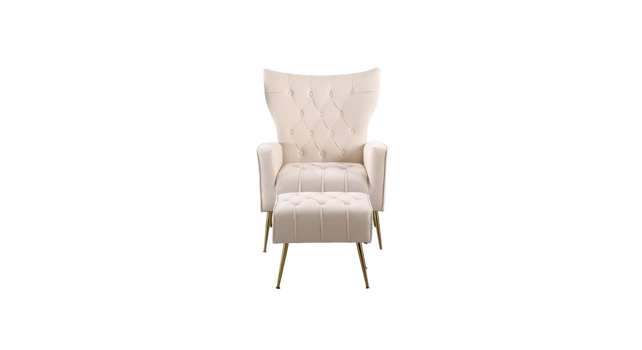 Beige Danney Accent Chair With Ottoman