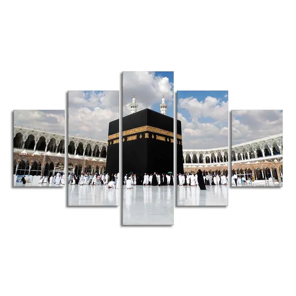 Masjid Al Haram Canvas Wall Painting of Five Pieces Set - All India Decor
