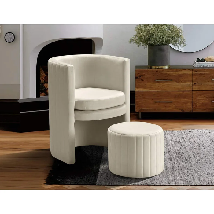 Beige Schillar Chair With Ottoman