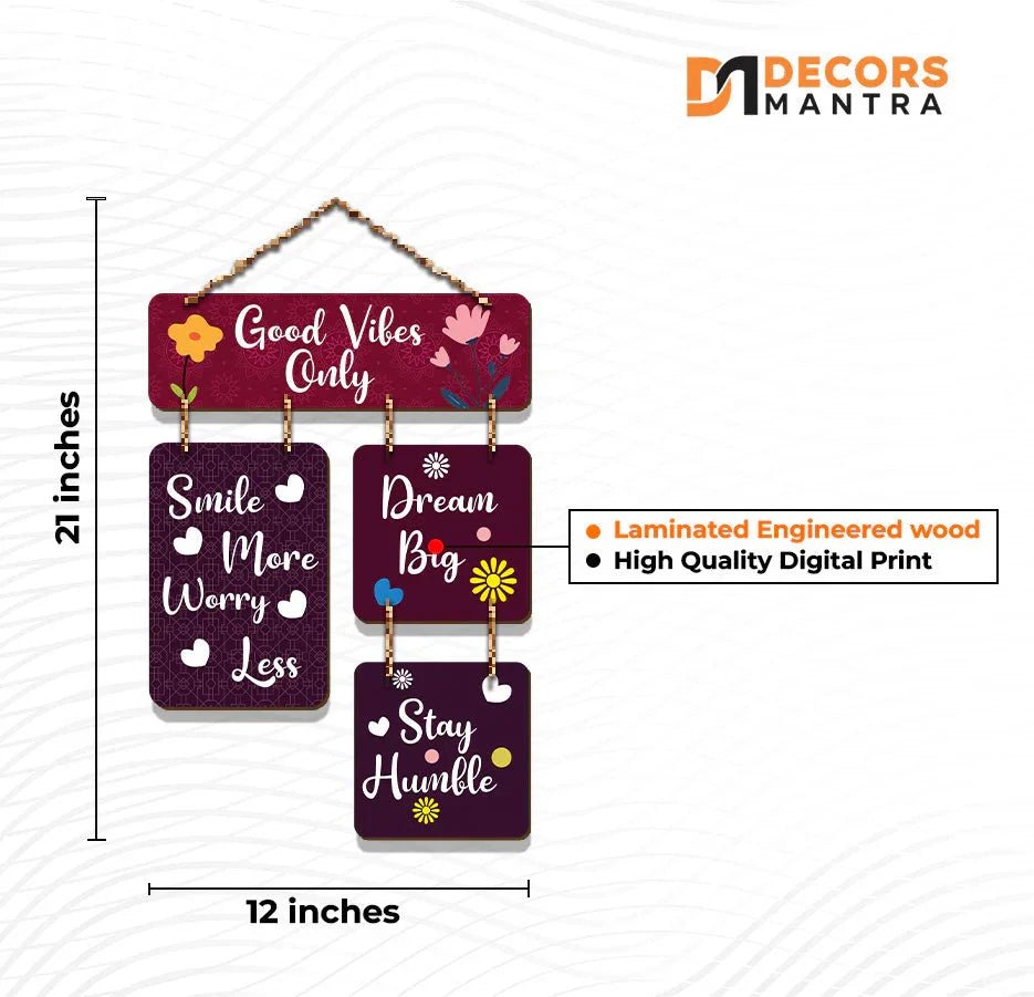 Motivational Quotes Decorative Good Vibes Only Wooden Wall Hanging - All India Decor