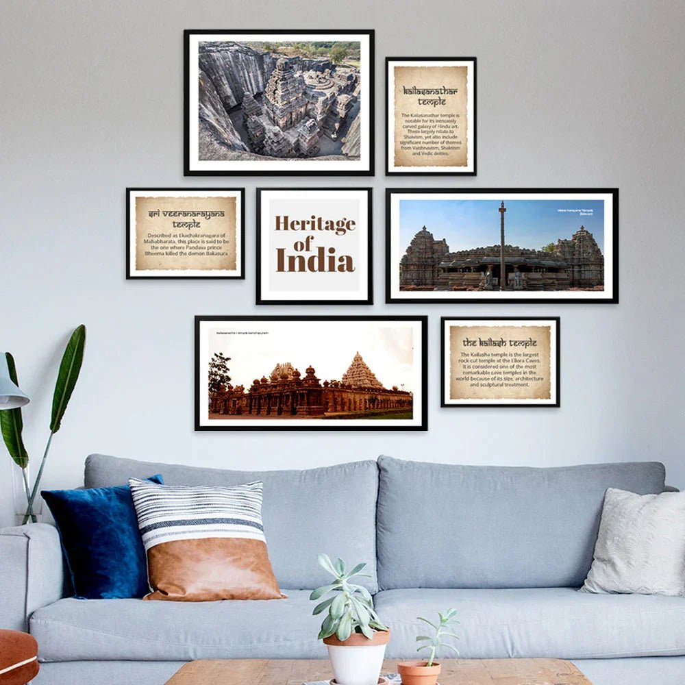 Set Of 7 Frame Sets Of Intricate Art Heritage Temples Of India - All India Decor