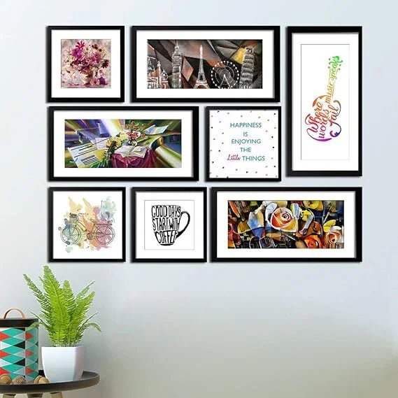 Beautiful Designer Art and Quote Collage Photo Frames Set of 8 For Office or Home - All India Decor