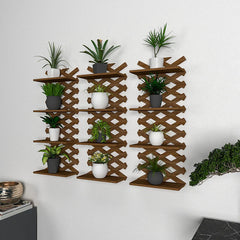 Criss Cross Designer Dark Walnut Planter Wall Shelves Set Of 3 - All India Decor