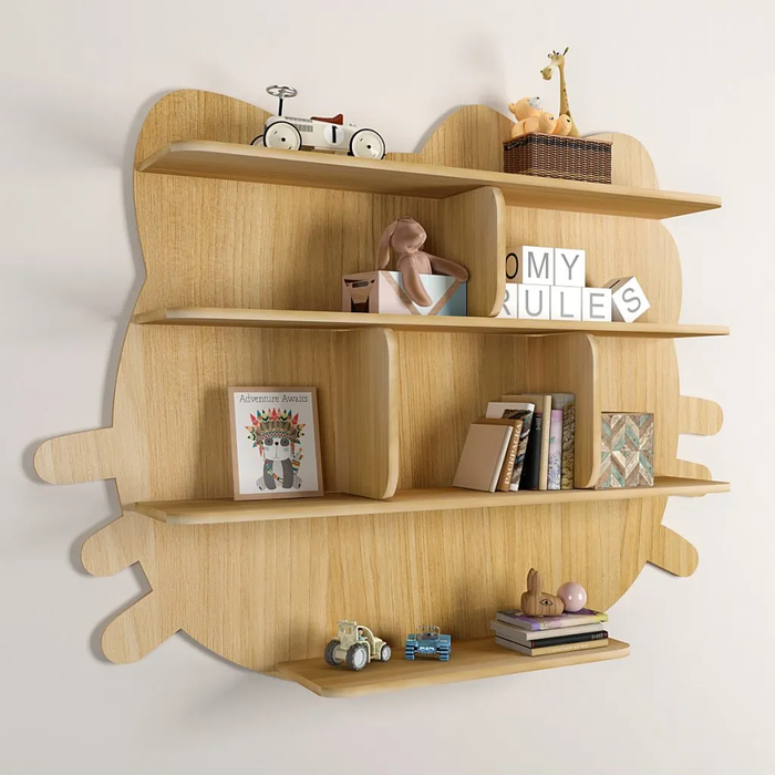 Cat Shape Backlit Wood Wall Shelf / Book Shelf / Night Light, Oak Finish